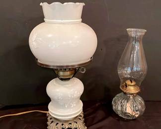 Vintage Milk Glass Embossed Electric Lamp Oil Lamp