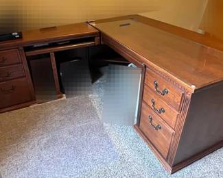 Wood LShaped Desk, 2Pieces, With Glass Top Covering