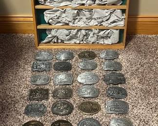 02 HESSTON Rodeo Belt Buckles With Brand New CustomMade Wooden Shelf With Glass Window