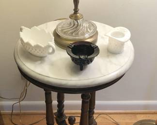 Fenton Coin Dot Lamp, more Fenton. Great Marble Top Stand.