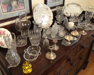 Crystal, Sterling Candle Holders.