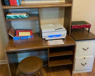 Small Computer Desk, File Cabinet And Printer
