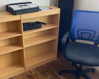 Bookcase, Office Chair, Music Tapes, And CD Holder