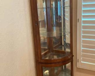 Corner Glass and Wood Display Cabinet