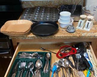 Baking Kitchen, Utensils, And Silverware Lot