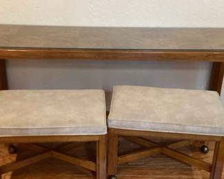Side Table with Two Rolling Cushioned Seats