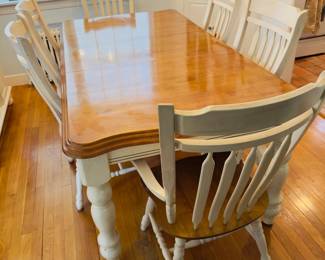 diningroom set seats six with chairs, leaf opens to max of six. with side piece total $699. can be sold separately if needed