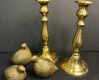 Brass Quails And Candlesticks