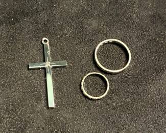 14k Mini Ring And Sterling Cross Pendant