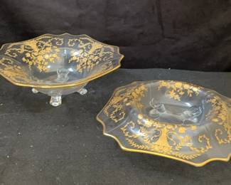 Vintage Gold Floral Etched Bowls