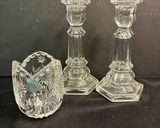 Mikasa Crystal Votive Holder And Pressed Glass Candlesticks