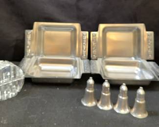 Decorator Stainless Steel Relish Trays Weighted Sterling Salt Pepper Shaker Rogaska Crystal