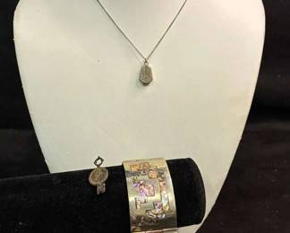 Mexico Cuff Style Bracelet And Sterling Pin