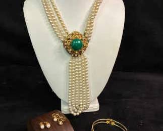 Florenza Costume Jewelry Necklace And Faux Pearl Earrings