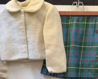 Childrens Plaid Wool Skirt Faux Fur Jacket