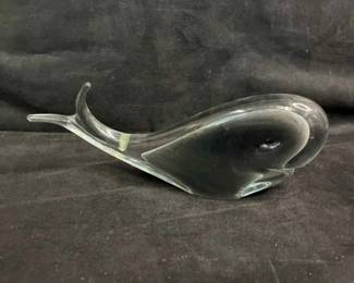 Konstglas Ronneby Signed Whale Figurine