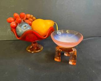 Hudson Beach Glass Art Bowl and 2 Piece Footed Dish