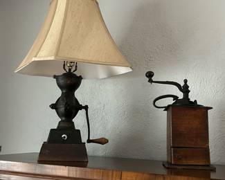 Antique lamp and coffee grinder $70