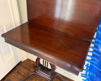 #14 Antique harp game table 29.5x15-30"x30 $125.00