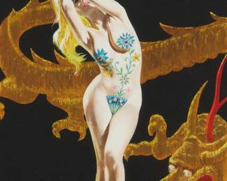 1099
Robert Bonfils
1886-1972
Woman and dragon
Gouache on board
Signed lower right: R Bonfils
Sight: 13.5" H x 9" W
Estimate: $600 - $800