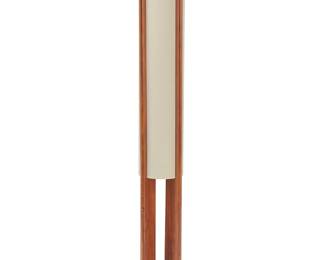 1011
Early 21st century
A Modern floor lamp
The two-light lamp with wood frame and fabric conical shade, electrified
63" H x 10" Dia.
Estimate: $300 - $500