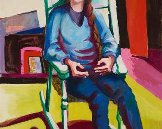 1141
Herman Volz
1904-1990
"Portrait, Artist's Daughter"
Oil and traces of graphite on canvas
Signed lower left: Volz; signed and titled in ink, in another hand, on a label affixed to the stretcher
46" H x 35" W
Estimate: $800 - $1,200