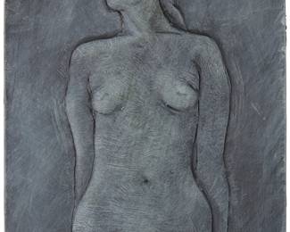 1196
Robert Graham
1938-2008
Untitled nude
Patinated bronze plaque
Edition: 1/10
With stamped number and incised signature verso: R Graham / [illegible]
9.875" H x 7.875" W x 1.125" D
Estimate: $500 - $700