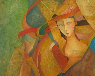 1191
Mihail Aleksandrov
b. 1949
"Svetlana," 1980
Oil on canvas
Signed, titled, and dated at the lower edge: Aleksandrov 80
18" H x 14" W
Estimate: $500 - $700