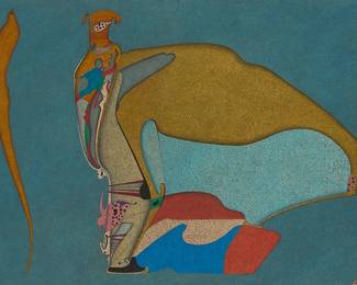 1160
Mihail Chemiakin
b. 1943
"Metaphysical Head," 1978
Gouache, watercolor, and ink on paper
Signed and dated in ink lower right: M. Chemiakin / 78; signed and dated again, and inscribed in ink, verso: M. Chemiakin / 79. / "Collection of John Lawrence Faessel"; titled and dated again on a gallery label affixed to the frame's verso
Sight: 17.5" H x 24.25" W
Estimate: $800 - $1,200