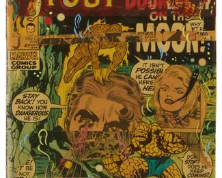 1335
Mark Todd
b. 1950
"Mystery Four," 2010
Comic book collage, acrylic, pencil, and mylar overlay
Signed in pencil lower right: m.todd; titled and dated on a gallery label affixed to the frame's backing paper
10" H x 7" W
Estimate: $300 - $500