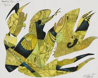 1131
Mihail Chemiakin
b. 1943
Untitled, 1979
Watercolor and ink on paper
Signed, dated, and inscribed indistinctly in ink lower right: M. Chemiakin / 79.; inscribed indistinctly in ink upper left
Sight: 9.75" H x 12.75" W
Estimate: $500 - $700