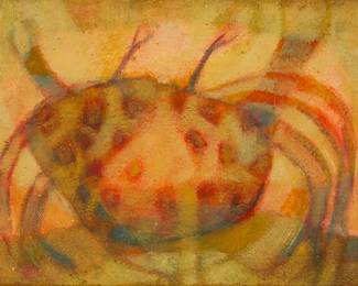 1266
George McCann
20th century
"Crab"
Oil on canvas
Signed lower right: McCann; signed again and titled in ink on the stretcher: George McCann
12" H x 16" W
Estimate: $300 - $500