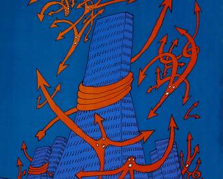 1078
Jean-Michel Folon
1934-2005
Graphic image with arrows, circa 1970
Lithograph in colors on paper
Unsigned; with the artist's signature printed lower right: Folon
Sight: 60" H x 46" W
Estimate: $300 - $500