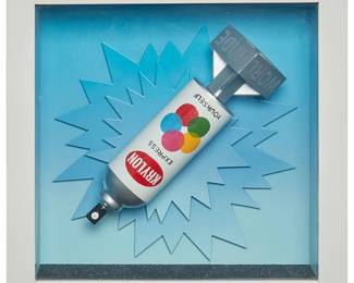 1323
D.W. Marino
20th/21st century
"Bomb It"
Wood, acrylic, polymer clay, epoxy, and mixed media, all in an artist-made shadow box
Signed and titled, verso: D.W. Marino
8.75" H x 8.75" W x 2.875" D
Estimate: $200 - $400