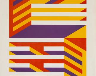 1076
Emil Antonucci
1929-2006
Graphic abstract, circa 1970
Lithograph in colors on paper
Unsigned; with the artist's signature printed in the lower right margin: Emil Antonucci
Image: 56.5" H x 36.5" W
Estimate: $300 - $500
