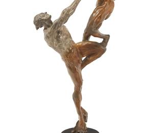 1186
Mary Louise Snowden
b. 1952
"Gravity" from "Foundations of Synergy"
Cold-painted bronze
Edition: 26/100
Signed, titled, and numbered in the casting: M L Snowden; foundry mark: Eberhard / Snowden / Rodin / Marque de Fondeur
Bronze: 41" H x 25.25" W x 8.75" D; Overall: 43.75" H
Estimate: $2,000 - $3,000