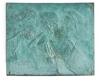1278
Sascha Schnittman
1913-1978
"Isaiah II," 1959
Verdigris patinated bronze
Signed, dated, and titled in the casting: Sascha Schnittman / Sc. / 59
34.25" H x 42" W x 1.75" D
Estimate: $800 - $1,200
