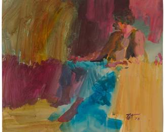 1109
Donald "Putt" Putman
1926-2007
Man seated in an interior
Watercolor on paper board
Signed and dated lower right: Putt 73
20" H x 24" W
Estimate: $300 - $500