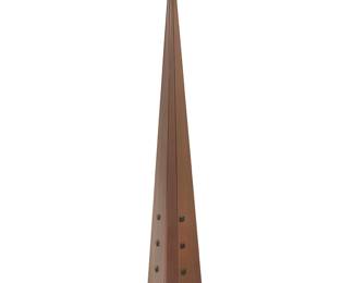 1238
Early 21st century
A Johnson Art Studio copper floor lamp
The Modern three-light lamp with a tapered three-sided copper standard and a frosted glass shade with hammered copper heat cap, electrified
Overall: 52" H x 24" Dia.
Estimate: $500 - $700