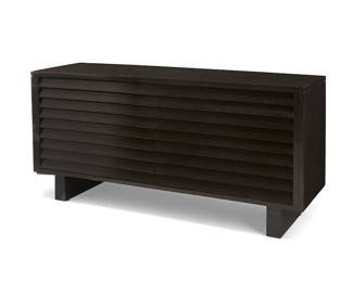 1253
Early 21st century
A Contemporary ebonized wood cabinet
The painted wood cabinet with two hinged doors, each revealing two adjustable height shelves, raised on square feet
32" H x 66.25" W x 20.25" D
Estimate: $600 - $800