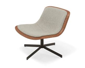 1344
Circa 2020s
A Blu Dot "Nonesuch" lounge chair
Unmarked
The walnut veneered scoop chair upholstered in "vesper light grey" fabric, set on an enameled metal swivel frame
26" H x 28.5" W x 29" D
Estimate: $200 - $300