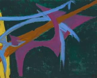 1229
Robert Kaess
1923-1991
Abstract composition, 1960
Oil on canvas
Signed and dated lower right: R. Kaess 60
24" H x 40" W
Estimate: $500 - $700