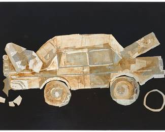 1280
Ester Pearl Watson
b.1973
"Metal Car," 2011
Oil, metallic-finish collage, and glitter on panel
Signed and dated, verso: Ester Pearl Watson; titled by repute
47.25" H x 72" W
Estimate: $800 - $1,200