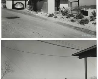 1218
Julius Shulman
1910-2009
Two works: A. [Archibald] Quincy Jones' house at 946 Stonehill Lane, Los Angeles, CA, 90049, 1950
Each: Gelatin silver print on paper
Each signed and dated lower right: Julius Shulman 1950
Each Image/Sheet: 11" H x 14" W
Estimate: $500 - $800