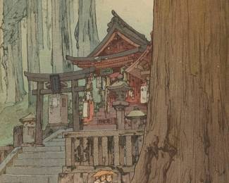 1044
Hiroshi Yoshida
1876-1950
"Misty Day in Nikko," 1937
Woodcut in colors on paper
From the edition of unknown size
With the artist's Japanese "Hiroshi" red ink seal in the image at lower right; dated by repute
Sight: 14" H x 9.25" W
Estimate: $500 - $700