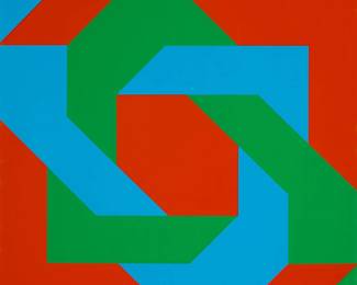 1079
Rudolph de Harak
1924-2002
Abstract, circa 1970
Lithograph in colors on paper
Unsigned; with the artist's signature printed lower right: Rudolph de Harak
Sight: 60" H x 45.5" W
Estimate: $300 - $500