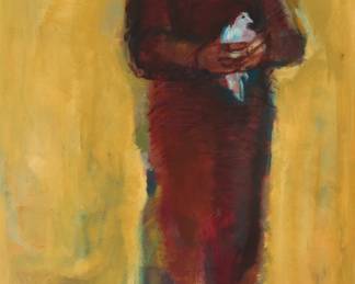 1112
Nell McGinnis
20th century
Man holding a dove
Oil on canvas
Signed lower left: Nell McGinnis
46" H x 26" W
Estimate: $400 - $600