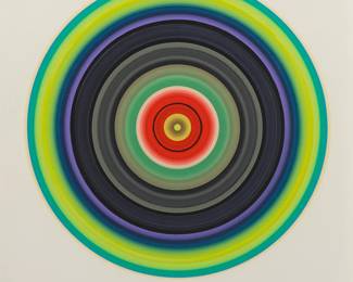 1332
Don Suggs
1945-2019
"Abyss Pool 2," 2009
Acrylic on paper
Initialed, titled, and dated in pencil at the lower edge: DS. 09; signed, titled, and dated again in ink, all on the frame's backing board
Image: 8" Dia.; Sight: 14.5" H x 9.75" W
Estimate: $1,000 - $2,000