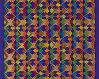1005
Anne Youkeles
b. 1920
"Persian Garden," 1977
Three-dimensional screenprint in colors on Arches paper, cut and assembled by the artist
Edition: 42/100
Signed, titled, and numbered in pencil along the lower edge: Anne Youkeles; Maurel Studios, New York, NY, prntr.
Three-dimensional composition: 17" H x 17" W; Sight: 19" H x 19" W
Estimate: $300 - $500