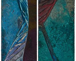 1309
Laddie John Dill
b. 1943
Untitled, diptych
Mixed media on board
Each unsigned; 2 pieces
Each: 24" H x 12" W (irreg.)
Estimate: $600 - $800